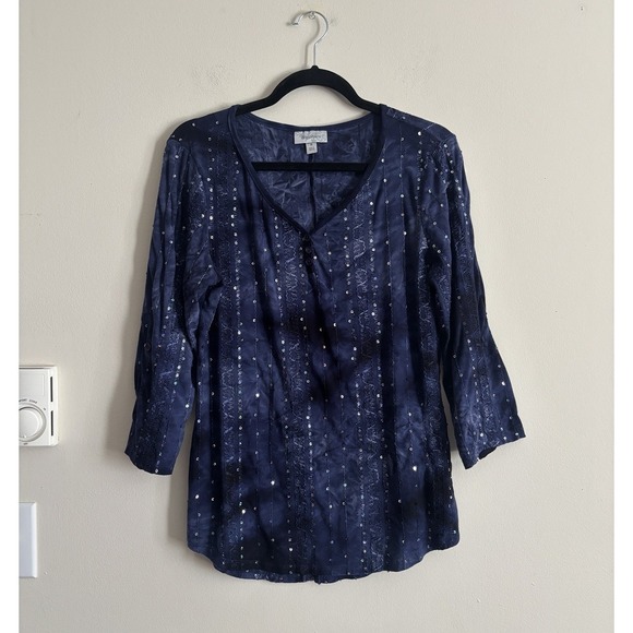 dressbarn Tops - Vintage Y2K Sequin Whimsigoth Tie Dye Long Sleeve Top Blue Medium Witchy Boho